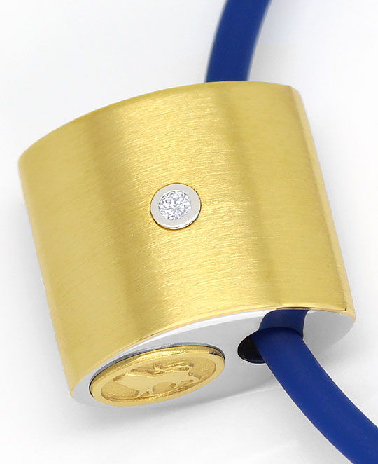 Foto 2 - Brillant Stahl-Gold Anhaenger Blaues Kautschuk Halsband, R6694