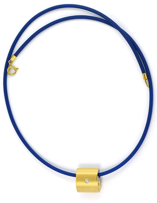 Foto 3 - Brillant Stahl-Gold Anhaenger Blaues Kautschuk Halsband, R6694