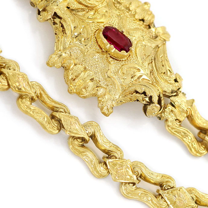 Foto 2 - Antikes Armband, floral mit rotem Stein in 18K Gelbgold, R9804